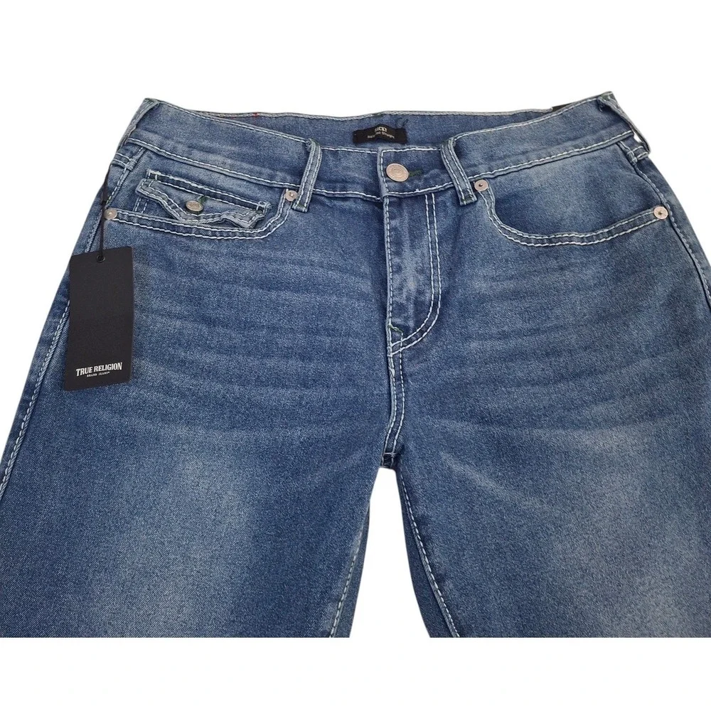 True Religion Ricky Relaxed Straight Big T Flap Jeans 32x34 Light Pacific Wash